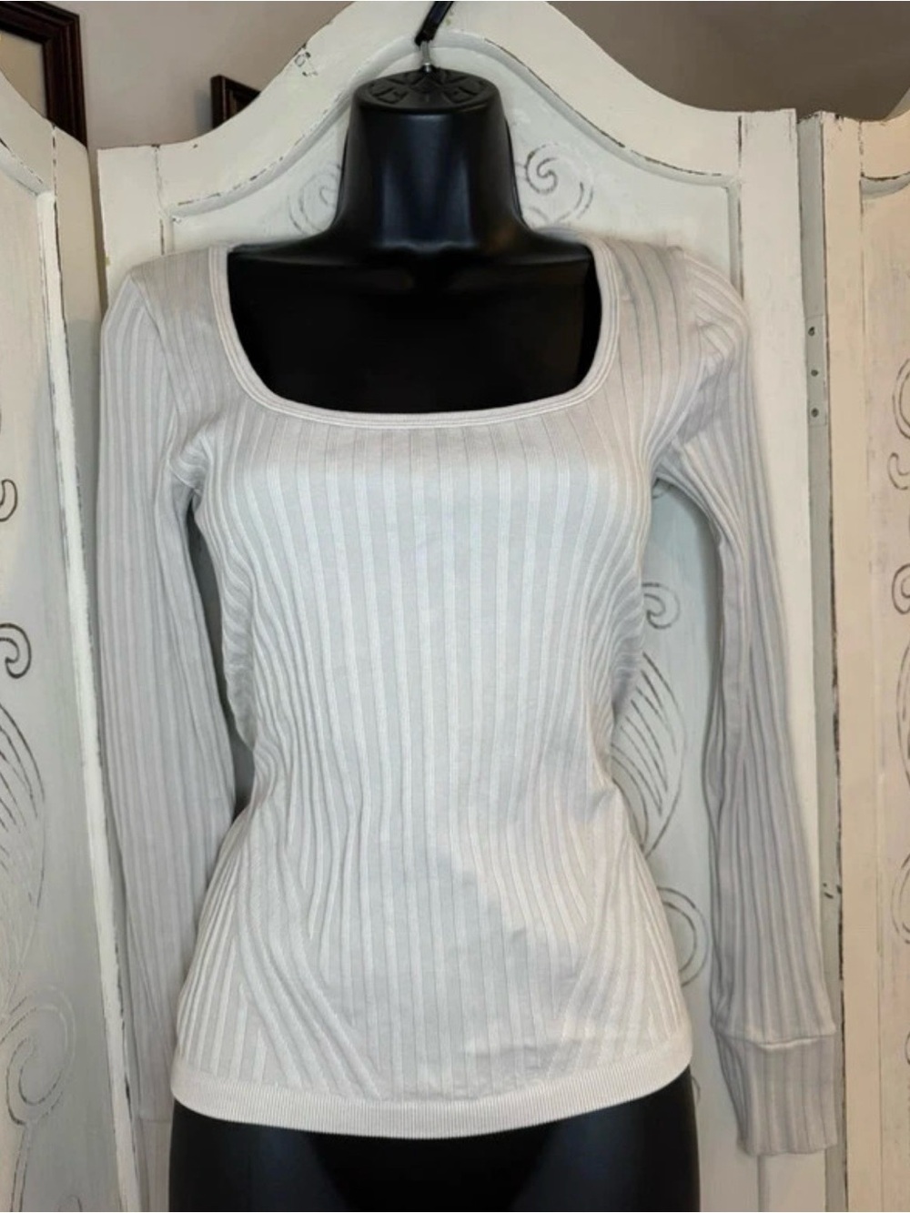 Forever 21 Square Neck Ribbed Long-Sleeve Top
